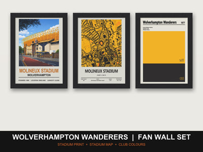 Wolverhampton Wanderers Fan Wall Set | Molineux Print, Stadium Map & Club Colours