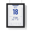 England Lionesses Women's Euro 2025 Final Poster - Chloe Kelly 18 Winning Penalty Shirt Print framed in a black frame, ready to hang