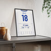 England Lionesses Women's Euro 2025 Final Poster - Chloe Kelly 18 Winning Penalty Shirt Print framed and leaning on a sideboard