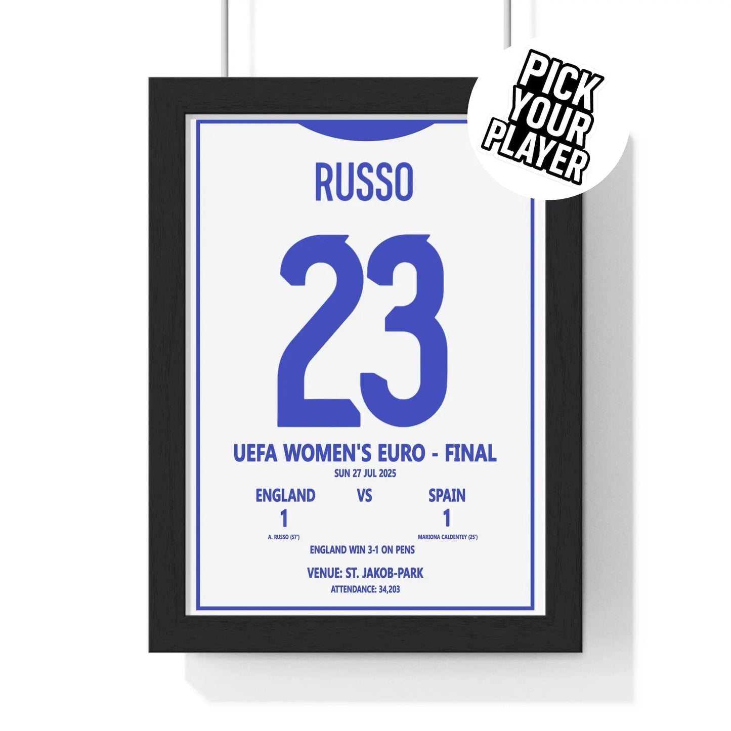 Framed Women's Euro 2025 Final Print England v Spain poster