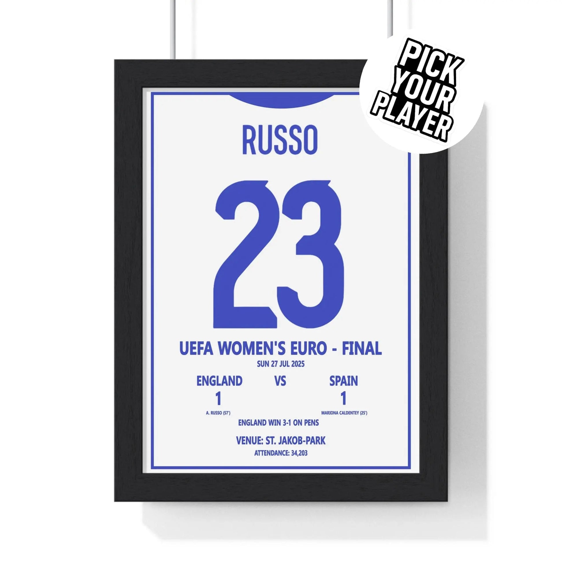 Framed Women's Euro 2025 Final Print England v Spain poster