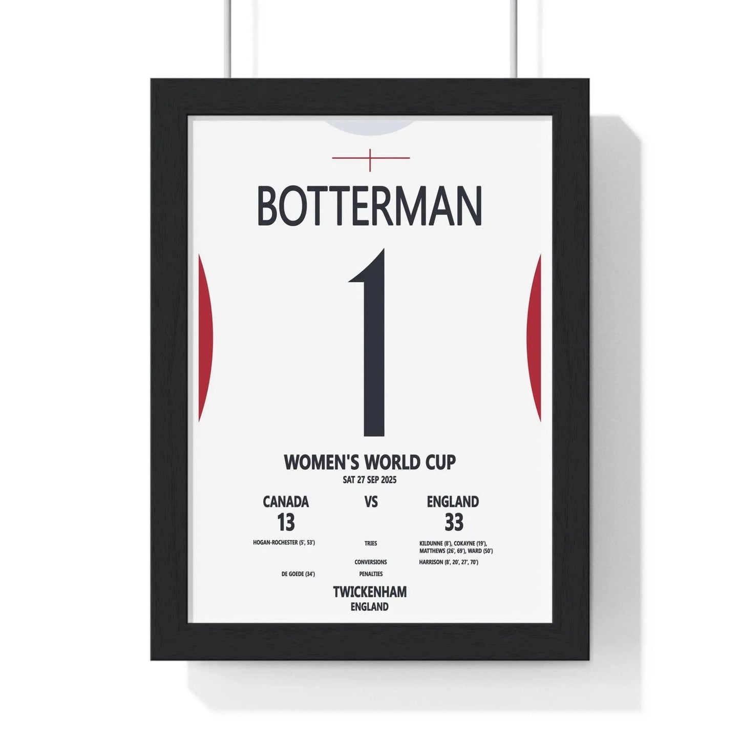 Framed Women's World Cup 2025 Twickenham Print England v Canada poster