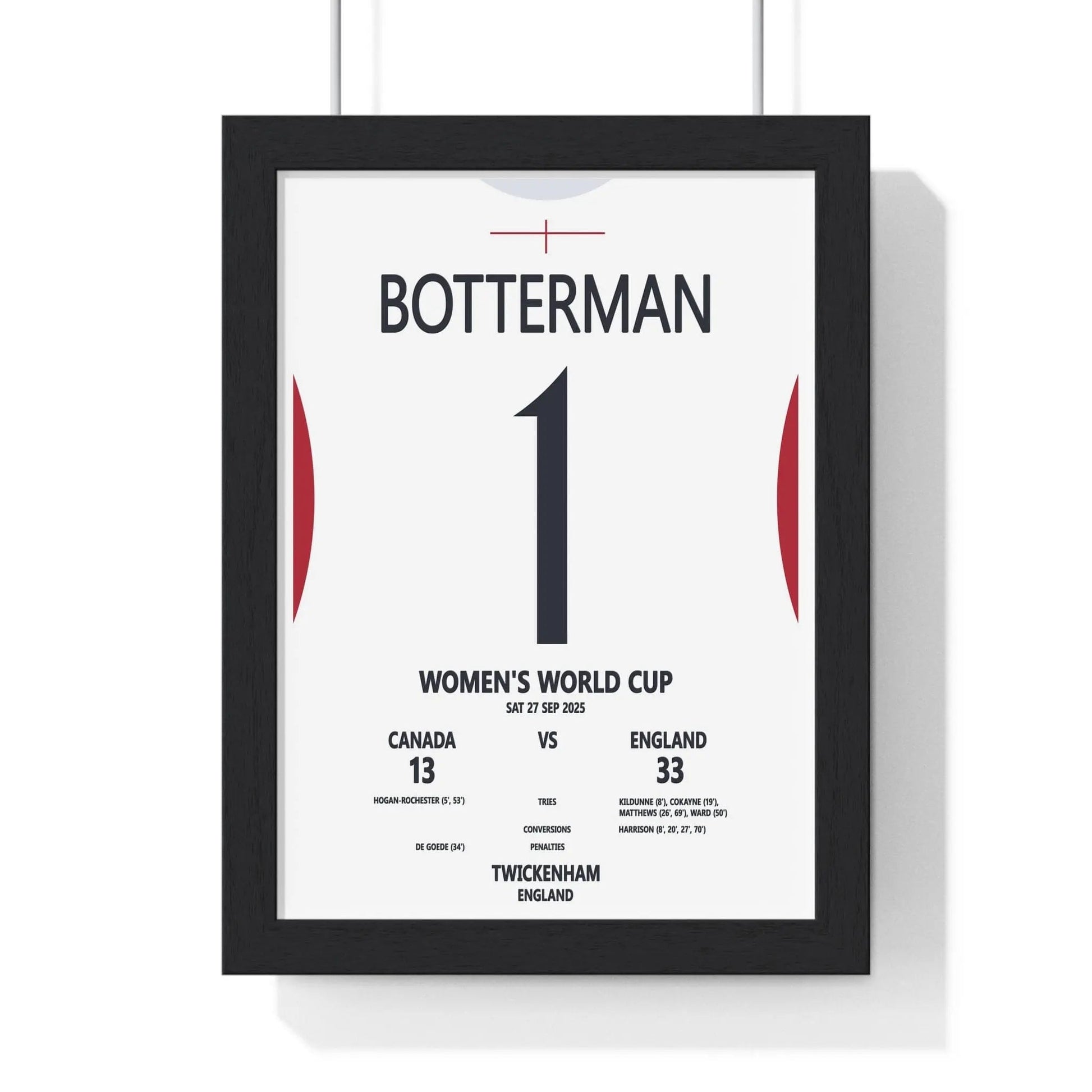 Framed Women's World Cup 2025 Twickenham Print England v Canada poster