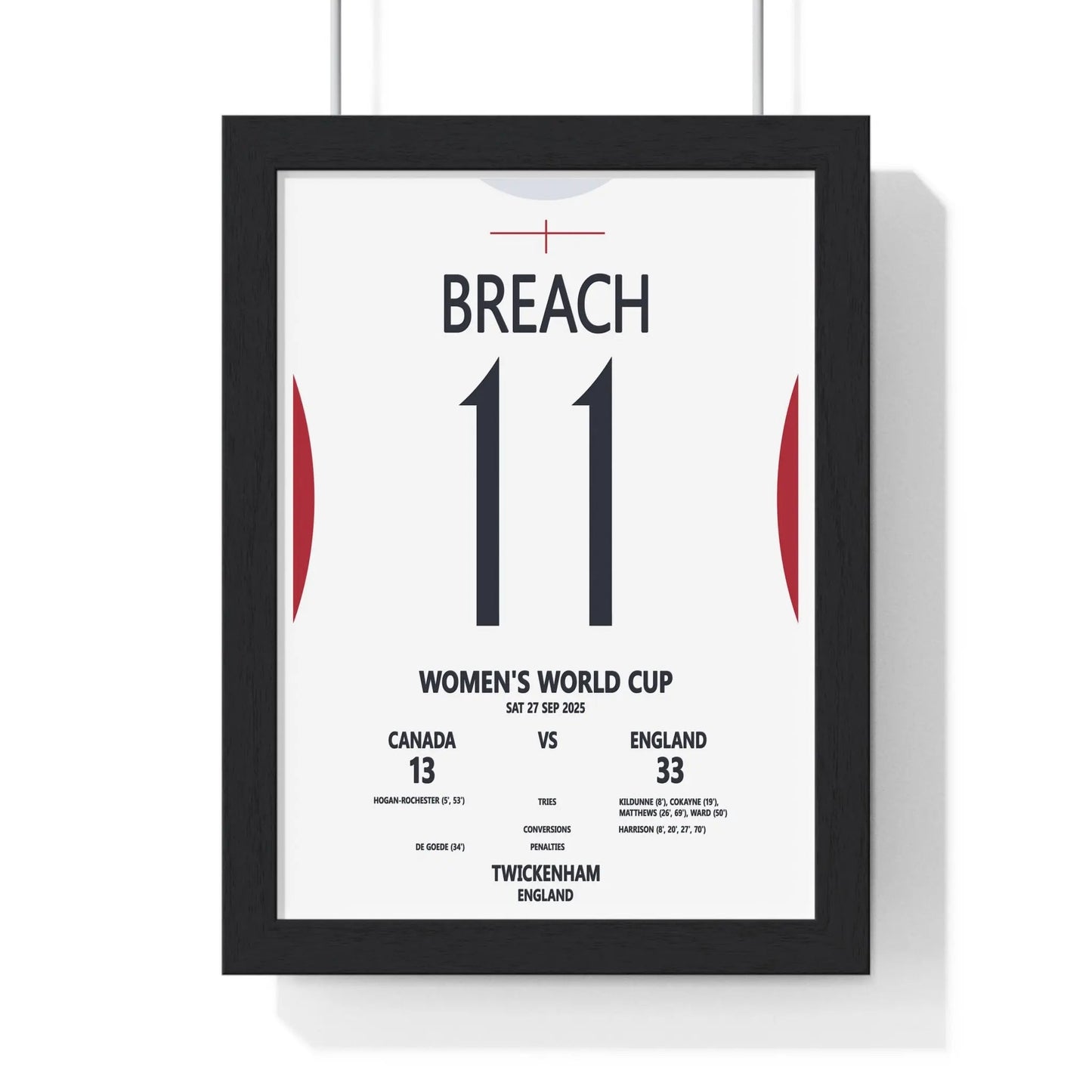 Framed Women's World Cup 2025 Twickenham Print England v Canada poster