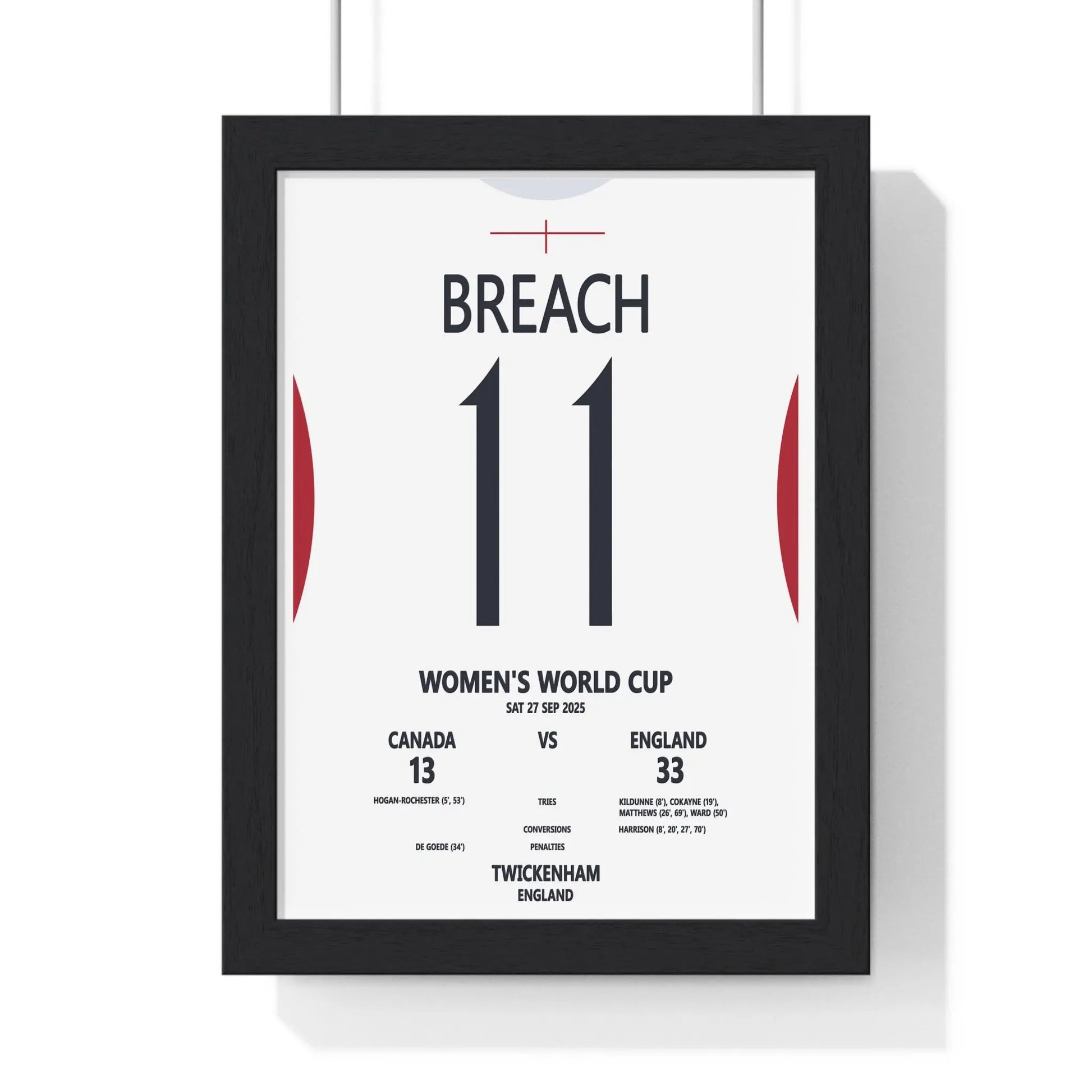 Framed Women's World Cup 2025 Twickenham Print England v Canada poster