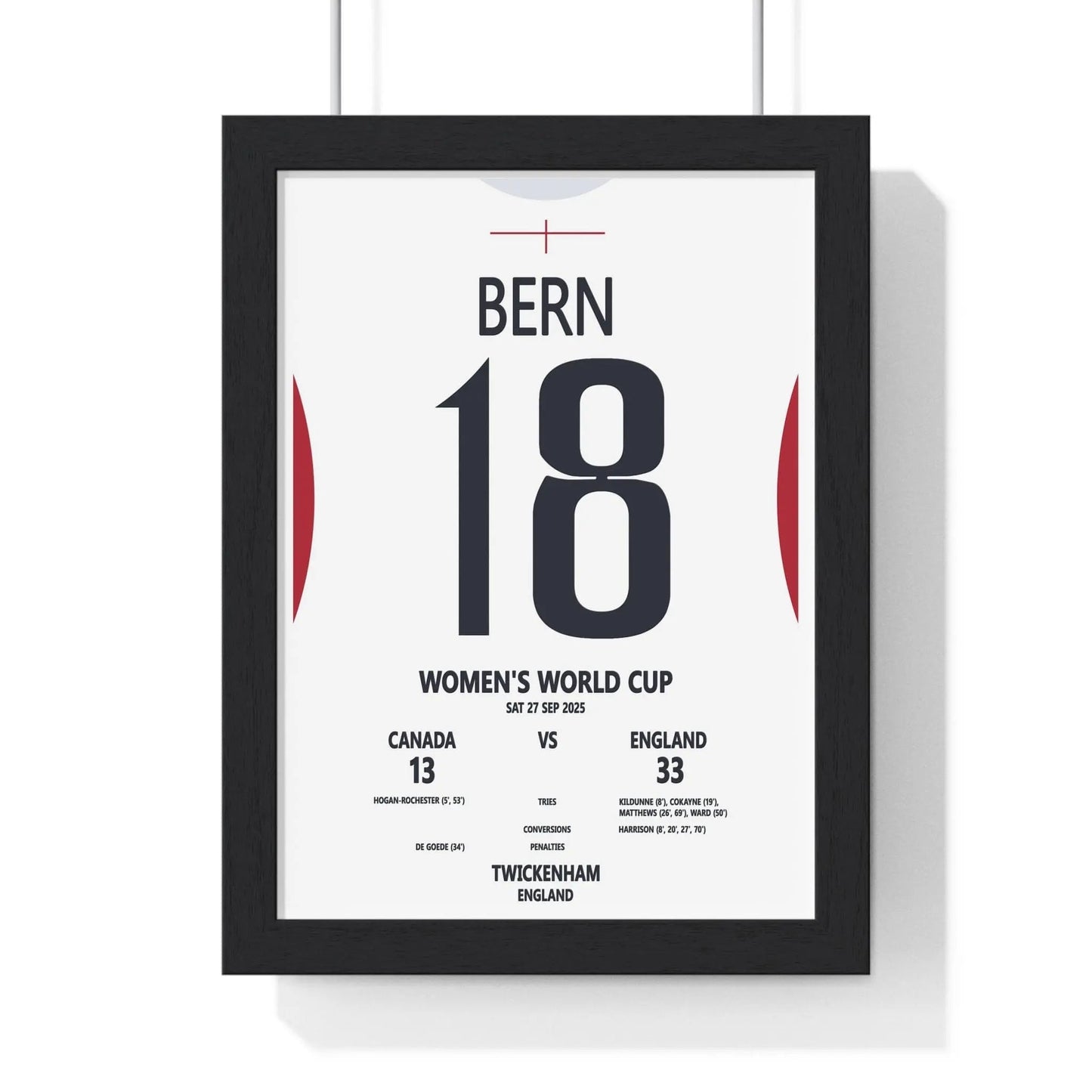 Framed Women's World Cup 2025 Twickenham Print England v Canada poster