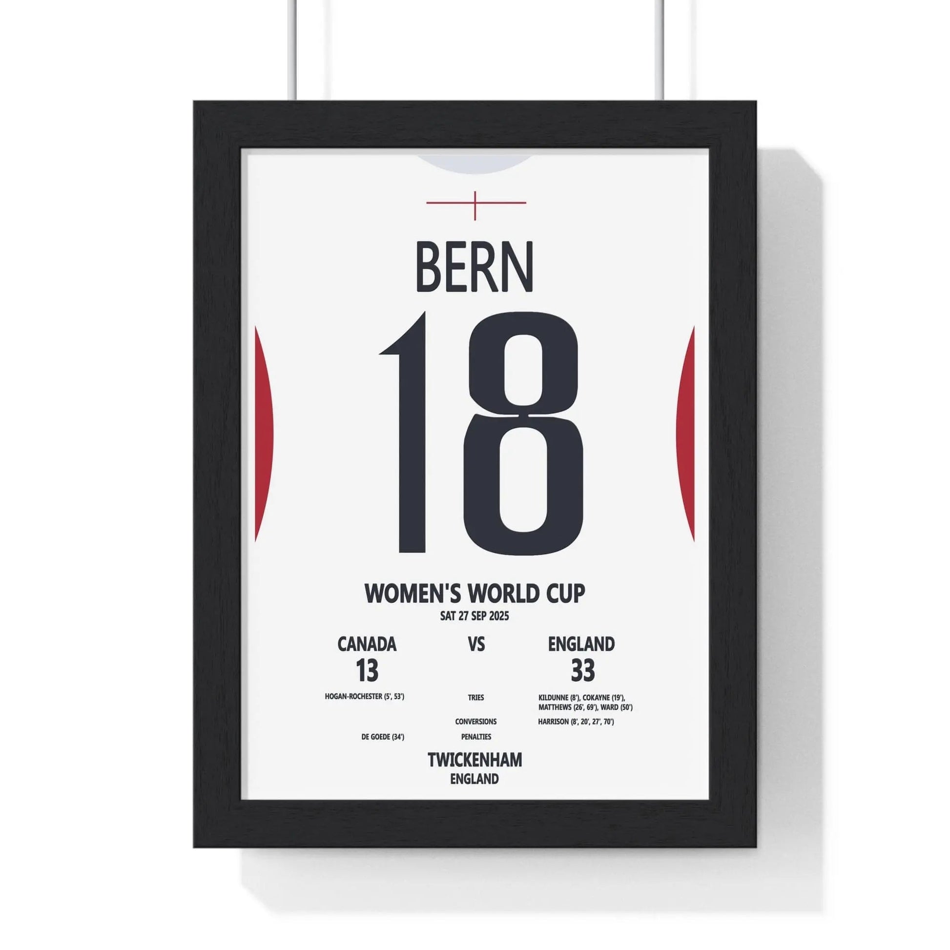 Framed Women's World Cup 2025 Twickenham Print England v Canada poster