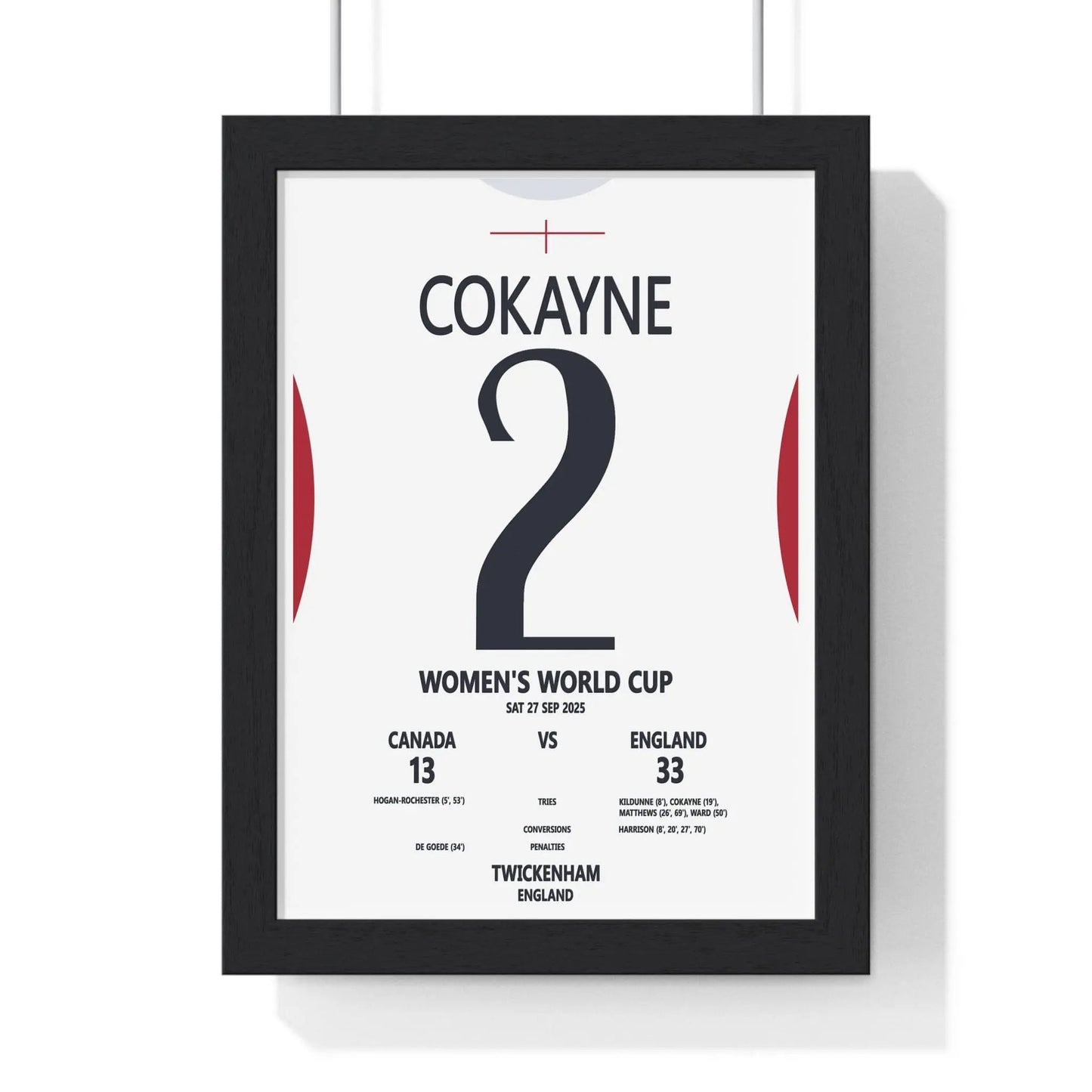 Framed Women's World Cup 2025 Twickenham Print England v Canada poster