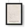 Worcester street map poster in cream, minimal city map print framed in a black frame