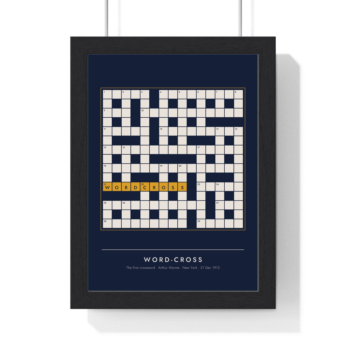Word-Cross Crossword print framed in a black frame, ready to hang