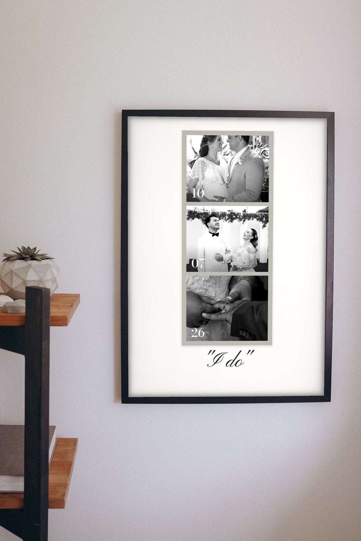 Personalised Wedding Photo Strip Print - Lifestyle - hanging on a living room wall