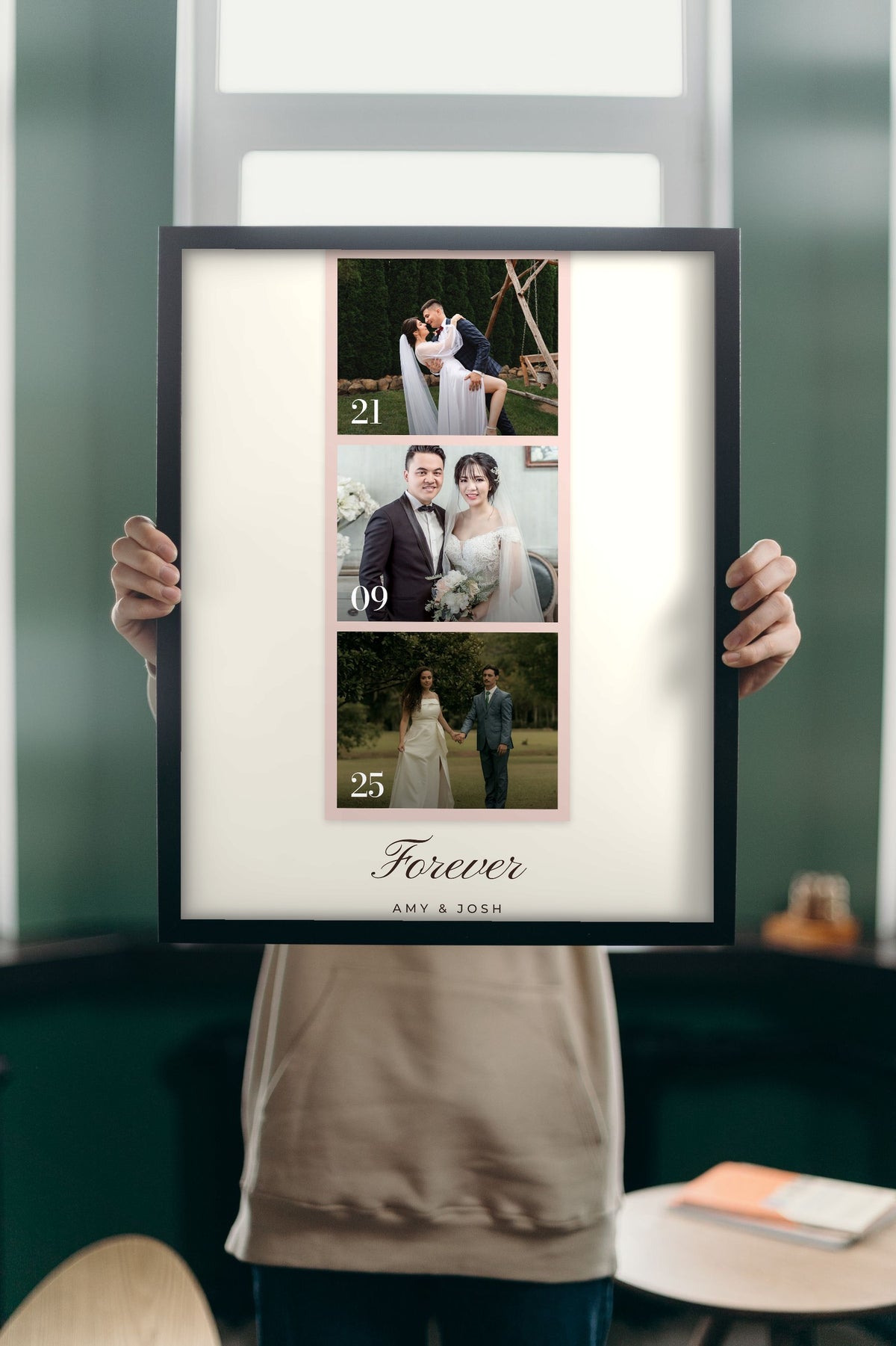 Personalised Wedding Photo Strip Print - Lifestyle - held up in a bright room