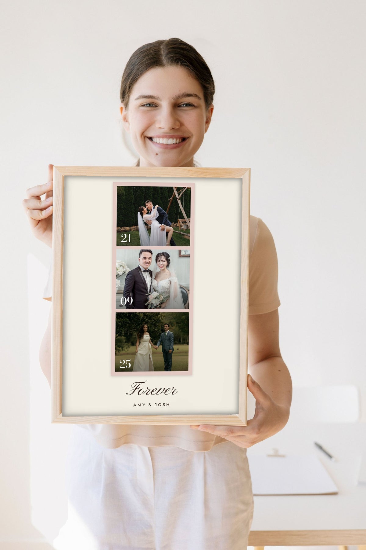 Personalised Wedding Photo Strip Print - Lifestyle - held by a smiling woman