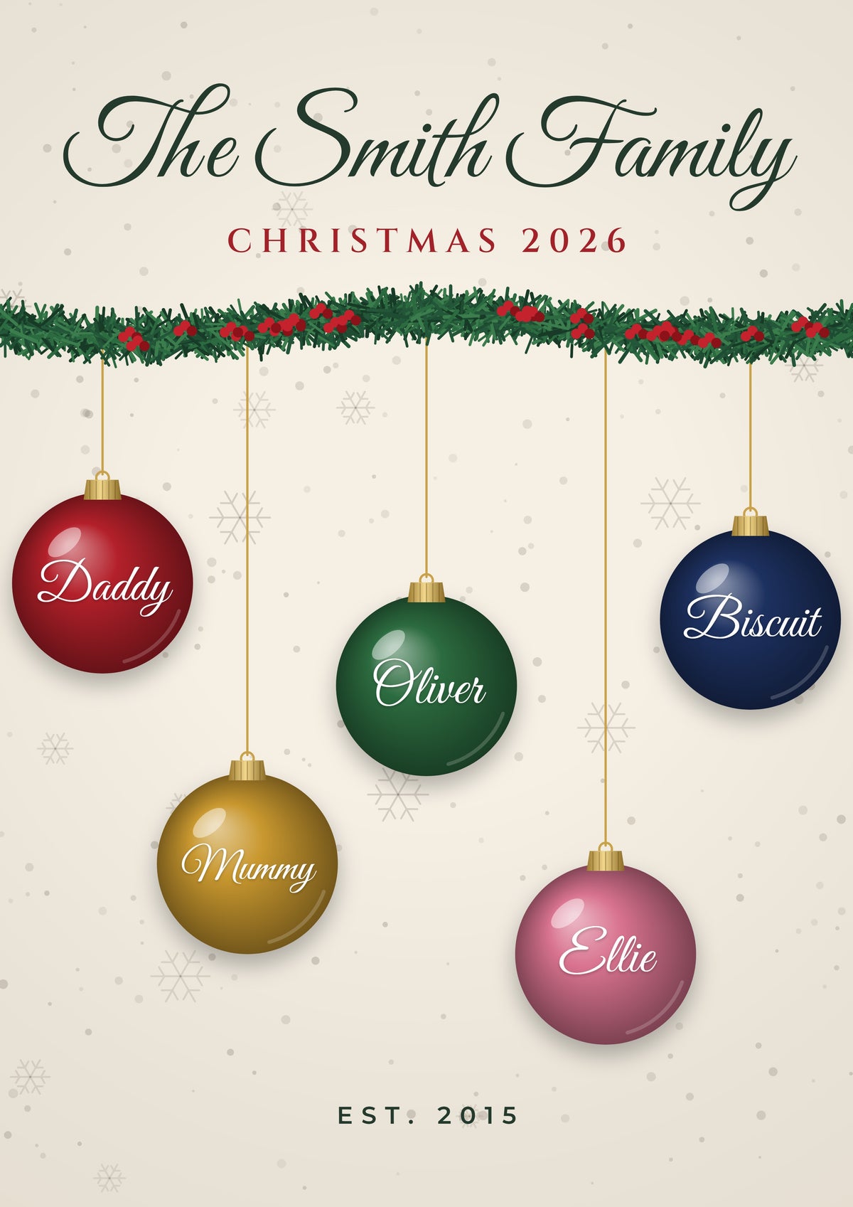 Personalised Family Christmas Bauble Print - cream family design