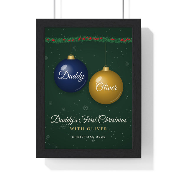 Personalised Dad's First Christmas Print - framed green Daddy's First Christmas print