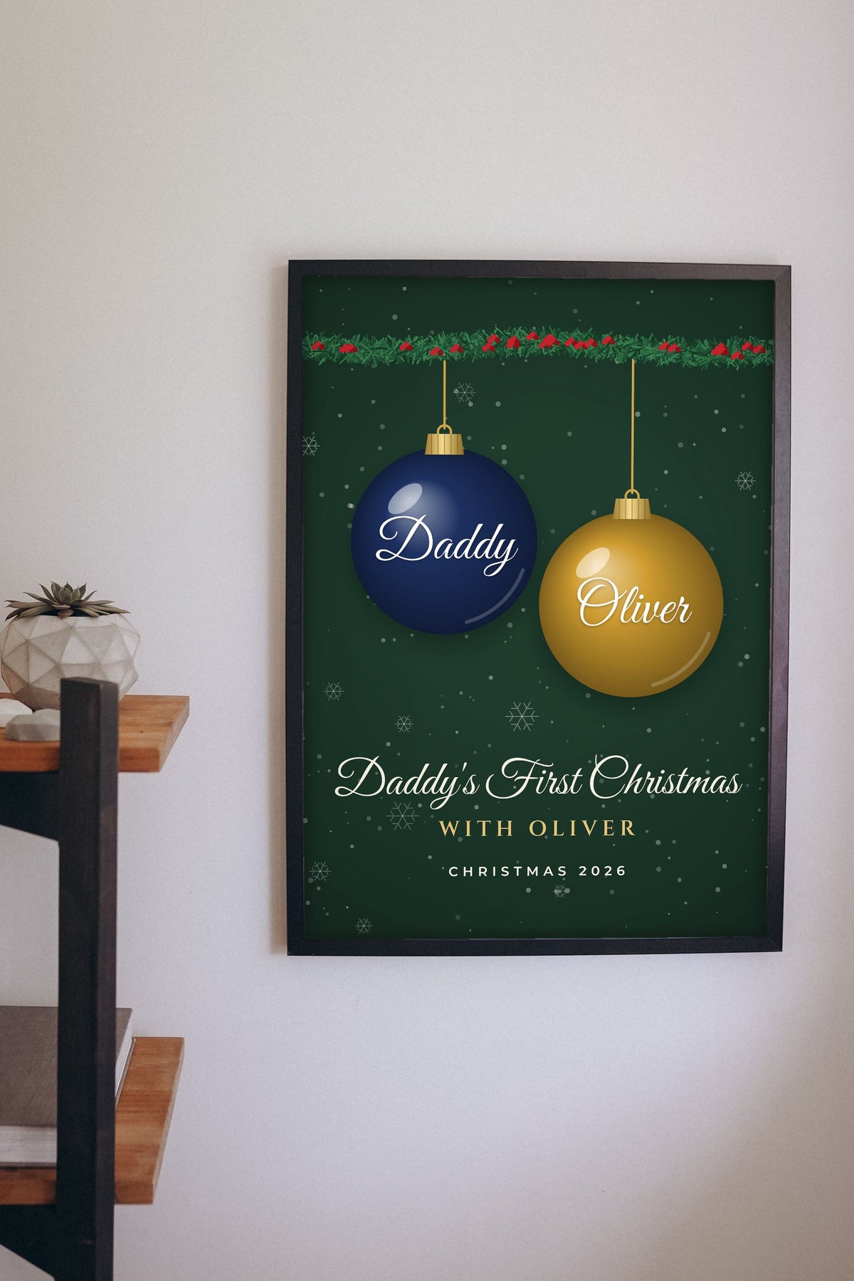 Personalised Dad's First Christmas Print - on the living room wall