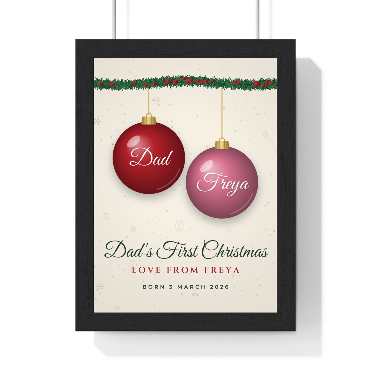 Personalised Dad's First Christmas Print - framed cream version