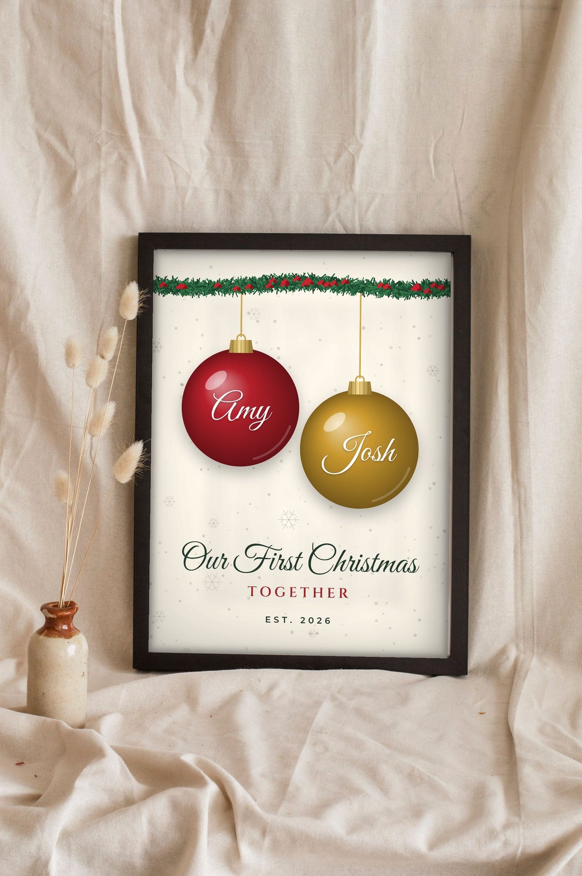 Personalised Our First Christmas Engaged Print - cream Our First Christmas Together version