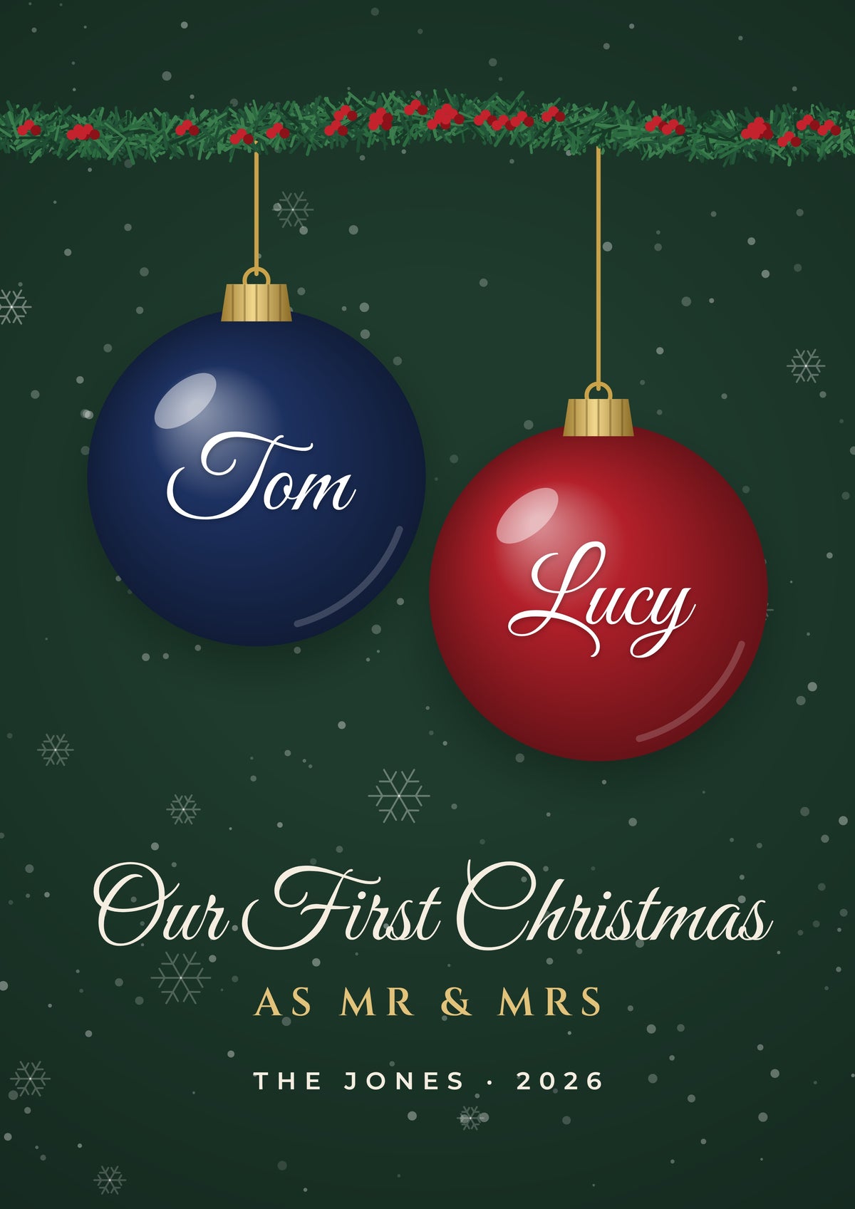 Personalised First Christmas as Mr & Mrs Print - design detail