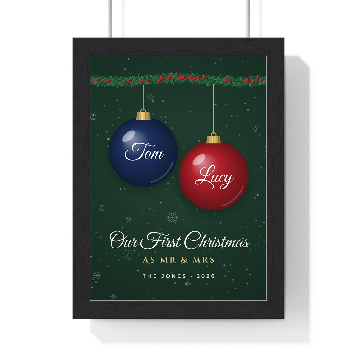 Personalised First Christmas as Mr & Mrs Print - framed forest green Mr and Mrs print