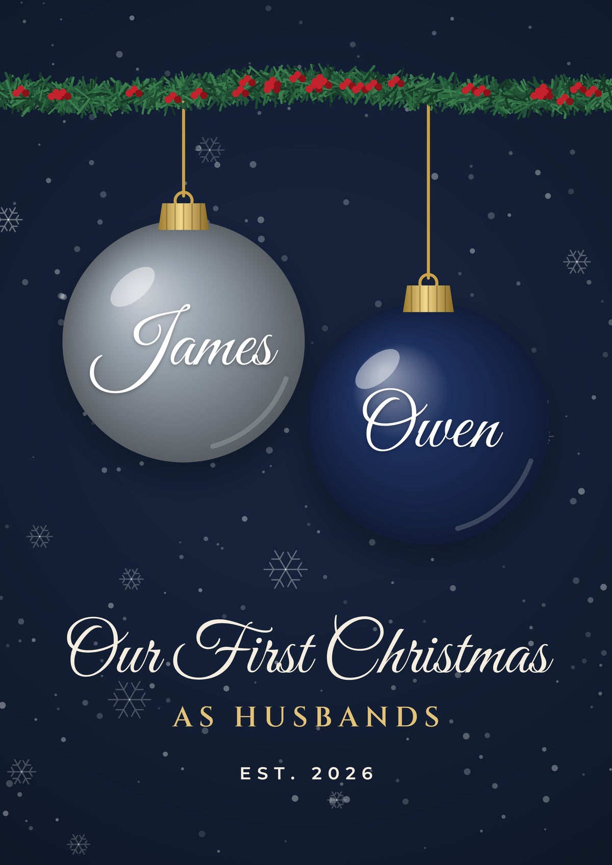 Personalised First Christmas as Mr & Mrs Print - navy version for two husbands