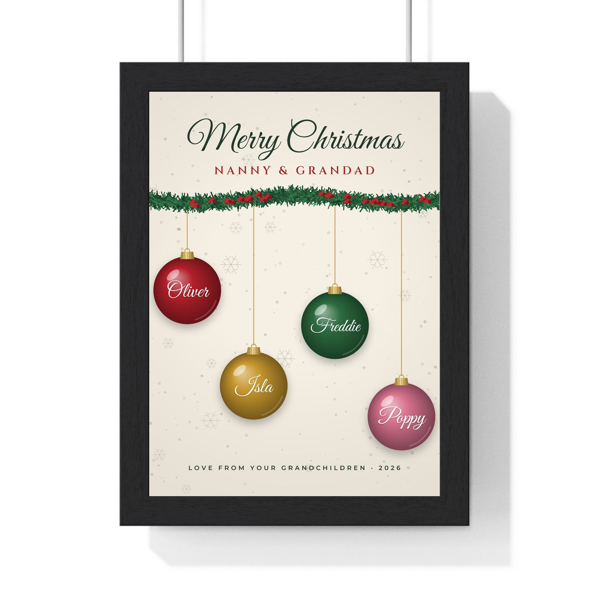 Personalised Nanny & Grandad Christmas Print - framed cream Nanny and Grandad print