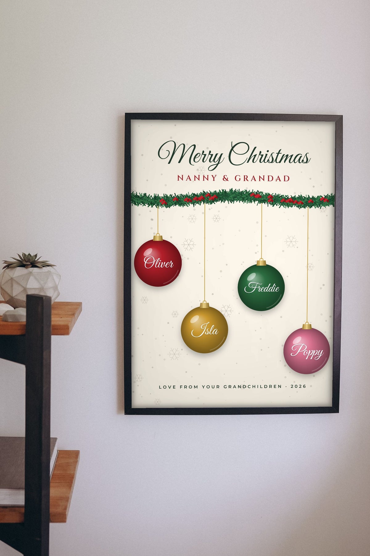 Personalised Nanny & Grandad Christmas Print - on the living room wall