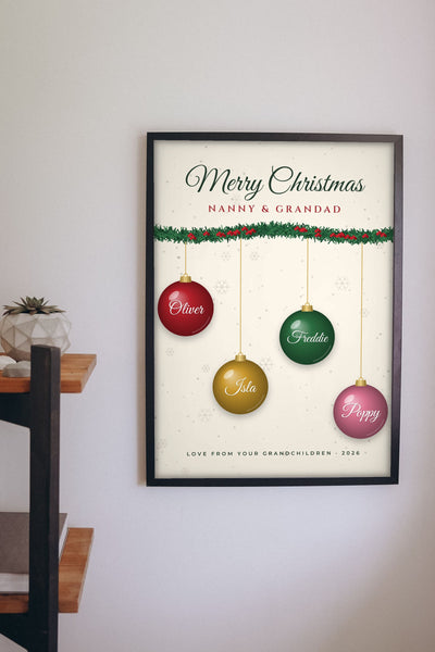 Personalised Nanny & Grandad Christmas Print - on the living room wall