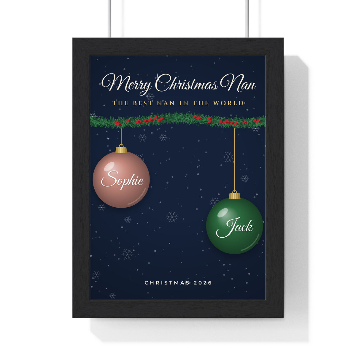 Personalised Nanny & Grandad Christmas Print - framed navy Merry Christmas Nan version