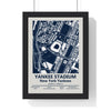 Yankee Stadium map print framed in a black frame, ready to hang