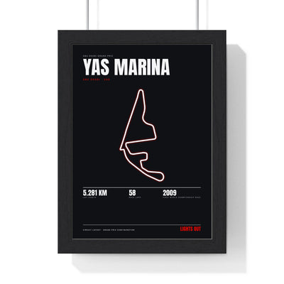 Yas Marina Circuit print framed in a black frame, ready to hang