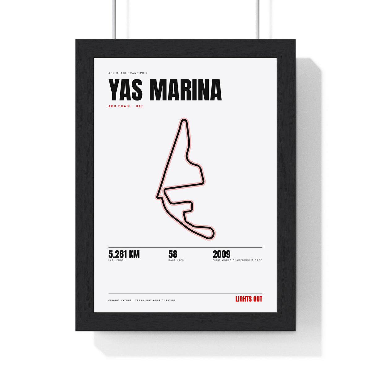 Yas Marina Circuit print White framed in a black frame, ready to hang