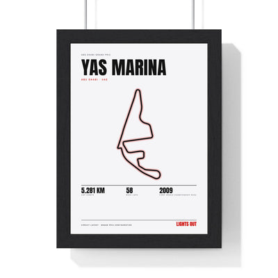 Yas Marina Circuit print White framed in a black frame, ready to hang