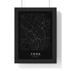 York street map poster in black, minimal city map print framed in a black frame