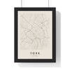 York street map poster in cream, minimal city map print framed in a black frame