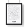 York street map poster in white, minimal city map print framed in a black frame