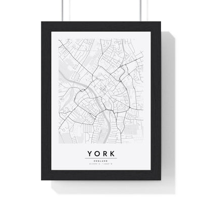 York street map poster in white, minimal city map print framed in a black frame