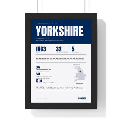 Yorkshire Cricket print framed in a black frame, ready to hang