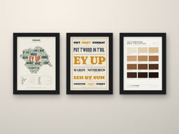 Yorkshire Sayings Set of 3 Prints framed side by side on a wall