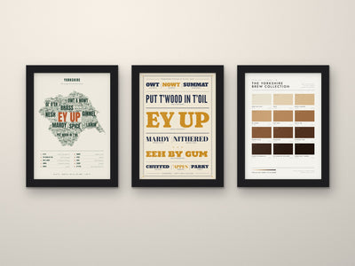 Yorkshire Sayings Set of 3 Prints framed side by side on a wall
