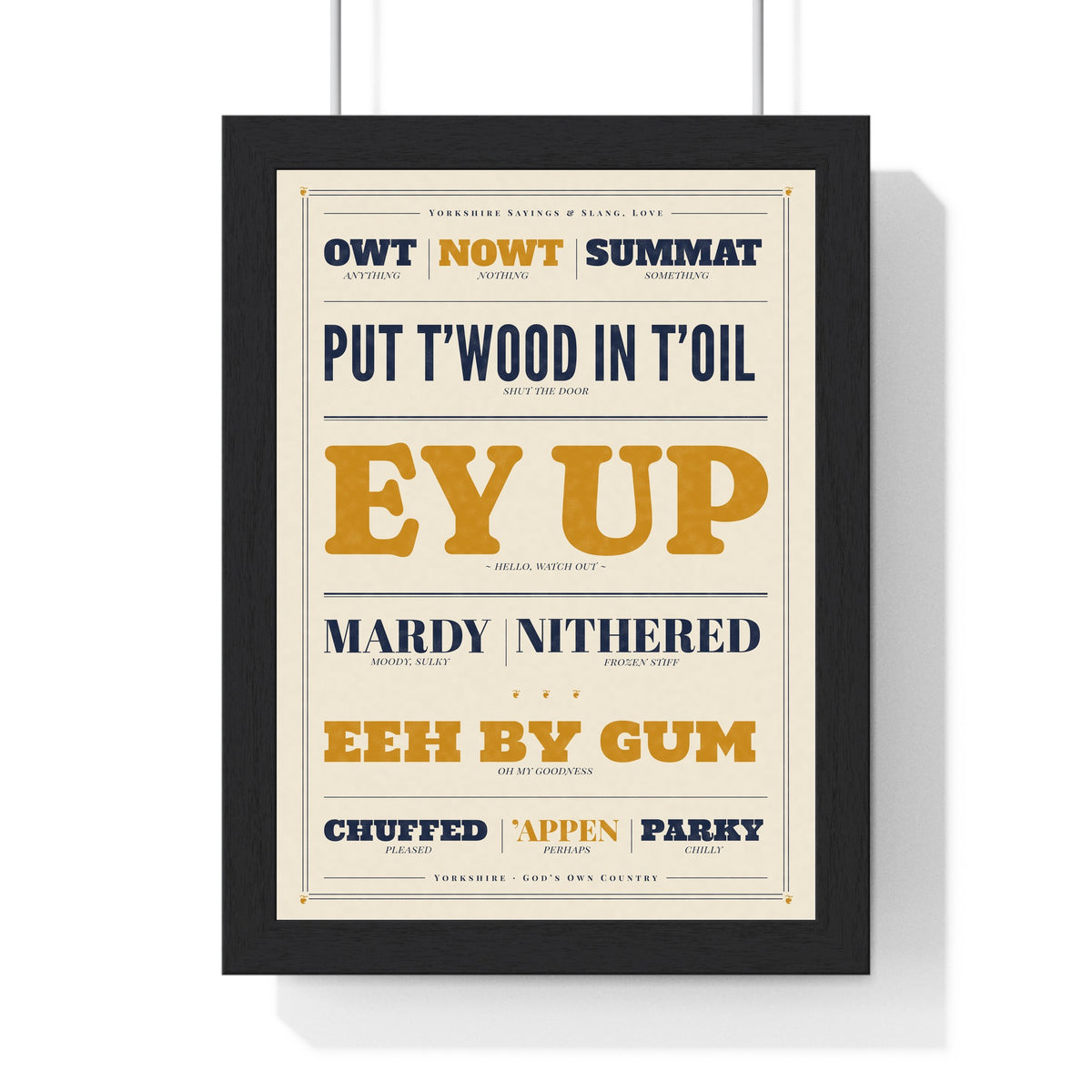 Yorkshire Slang Print in a black frame