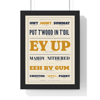 Yorkshire Slang Print in a black frame