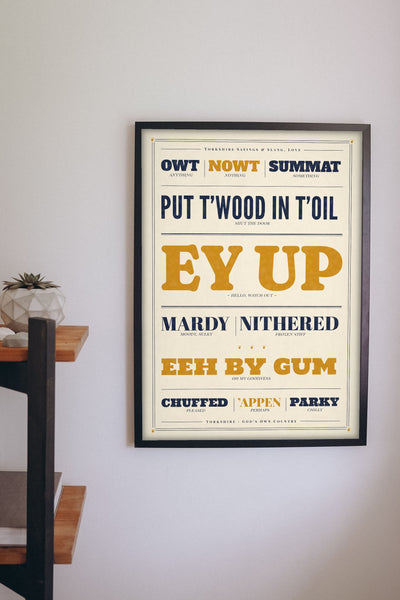 Yorkshire Slang Print framed on a wall