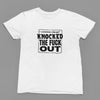 Black t-shirt with You Got Knocked The F Out Quote Friday Movie /Sweatshirt close-up