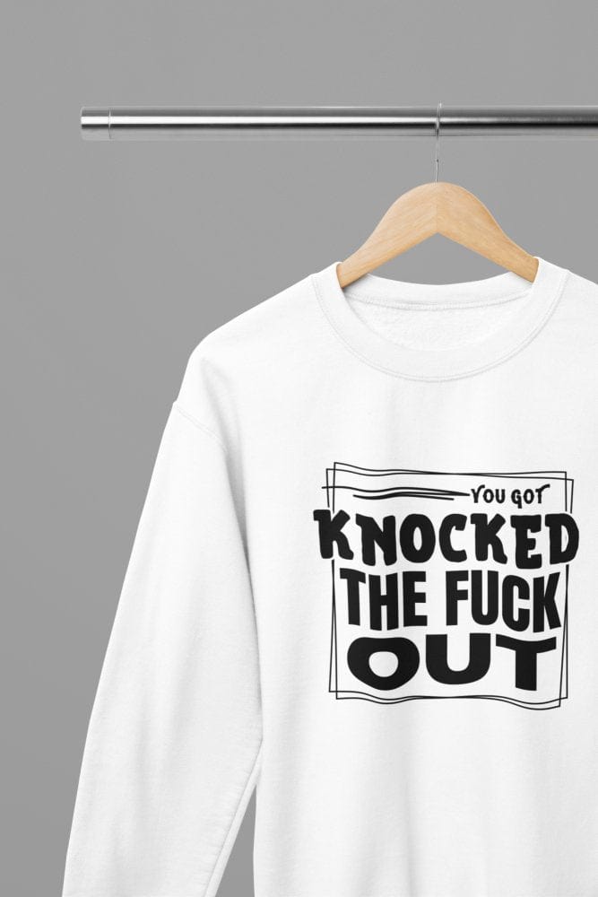 Black t-shirt with You Got Knocked The F Out Quote Friday Movie /Sweatshirt front view