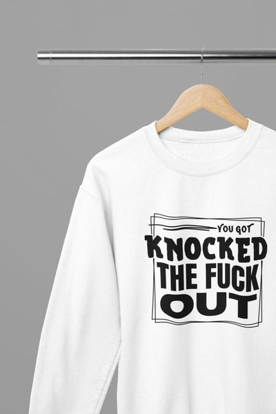 Black t-shirt with You Got Knocked The F Out Quote Friday Movie /Sweatshirt front view