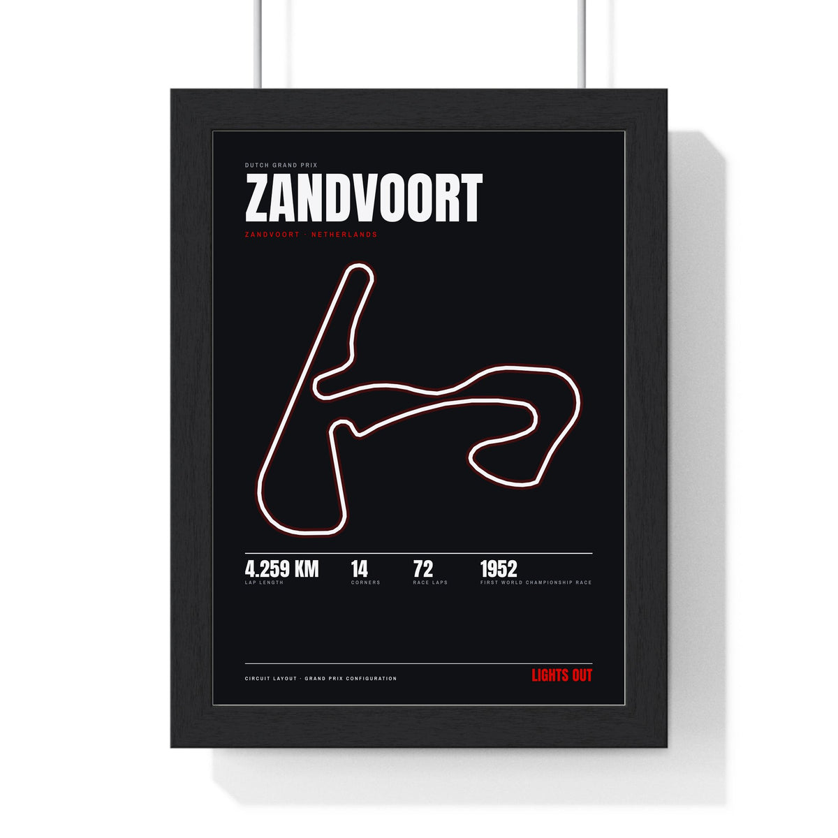Zandvoort Circuit print framed in a black frame, ready to hang