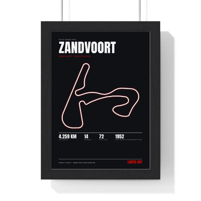 Zandvoort Circuit print framed in a black frame, ready to hang