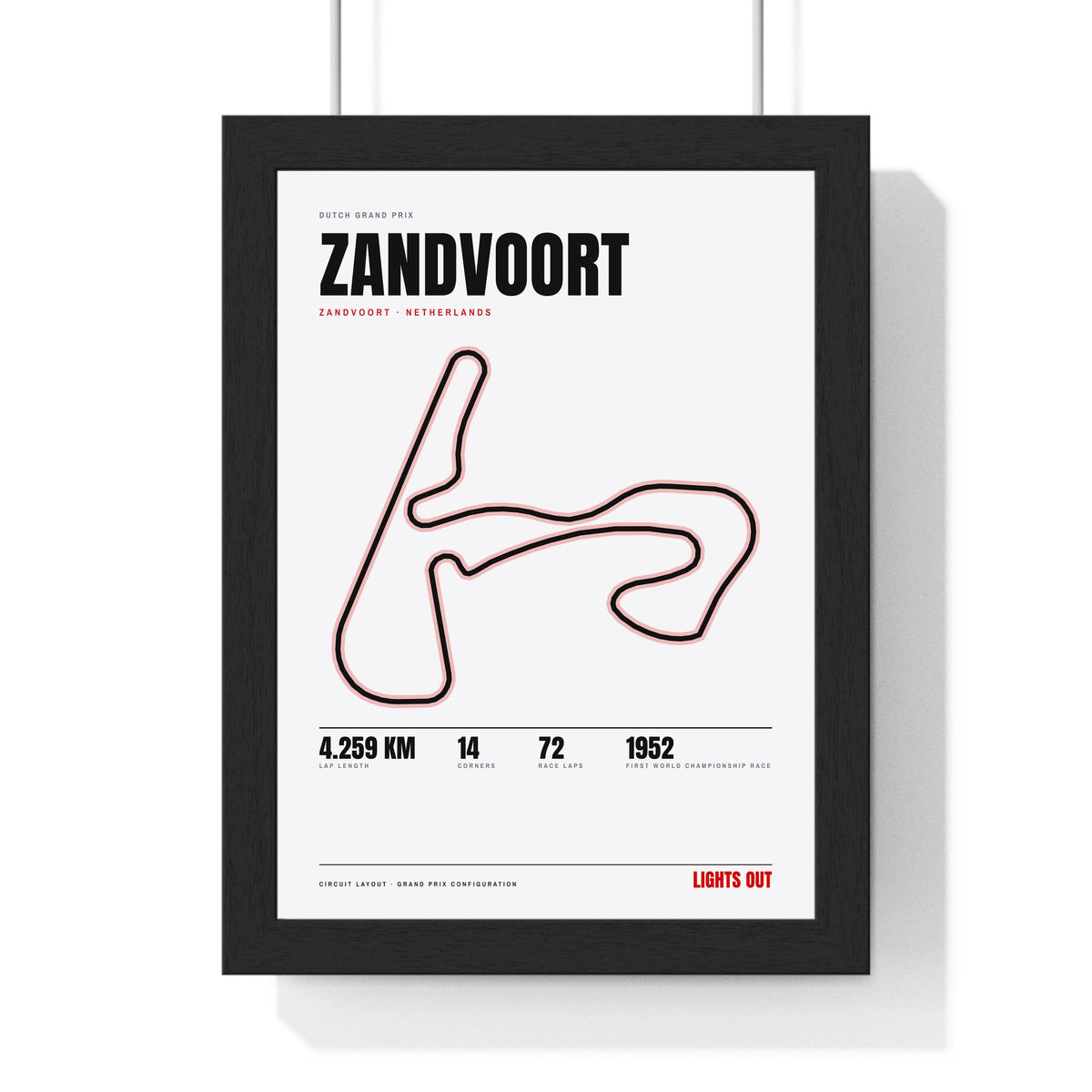 Zandvoort Circuit print White framed in a black frame, ready to hang