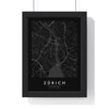Zürich street map poster in black, minimal city map print framed in a black frame